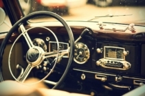 Old car and steering wheel